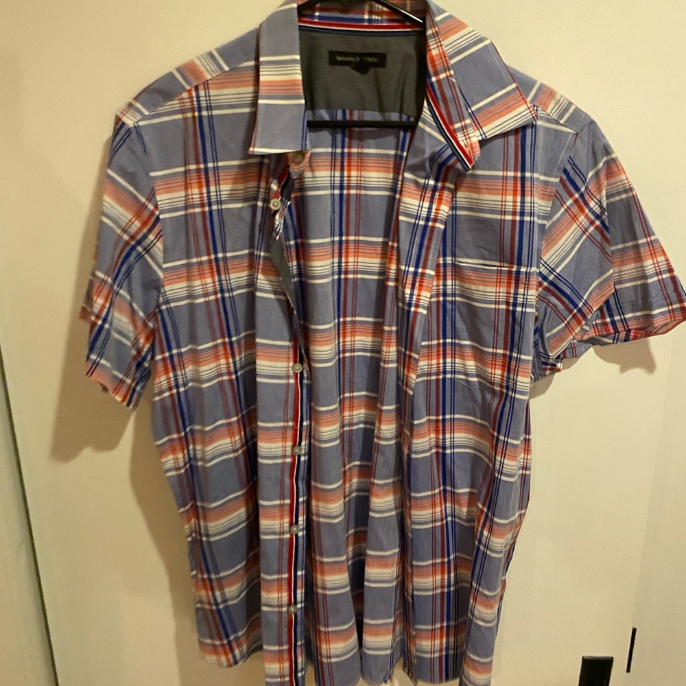 Banana republic size L mens plaid short sleeve dress shirt